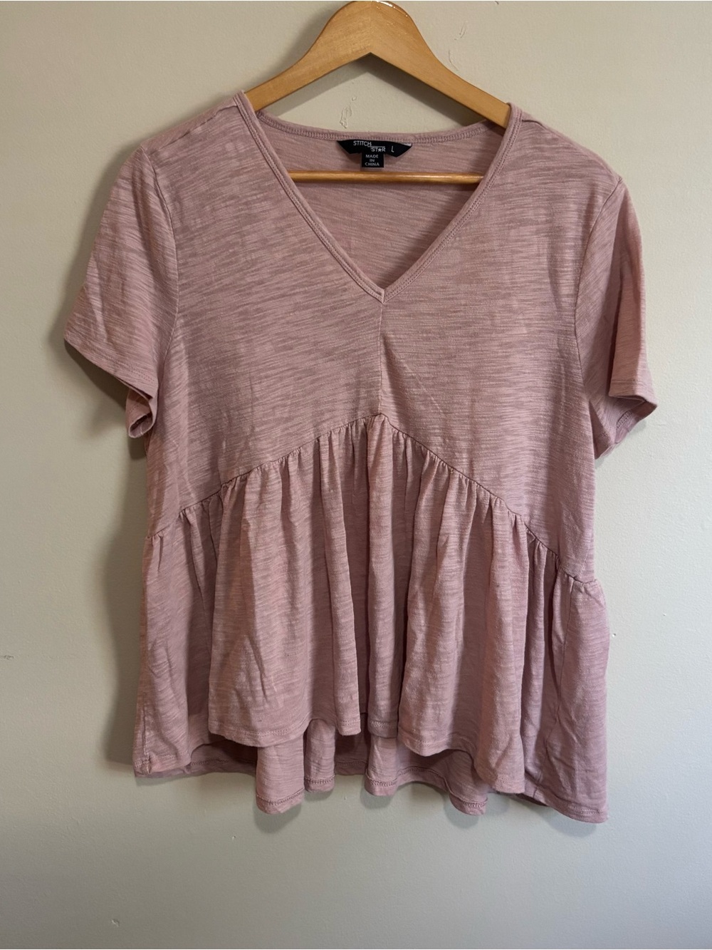 Stitch & Star Mauve Pink Babydoll V-Neck Peplum Top Size L